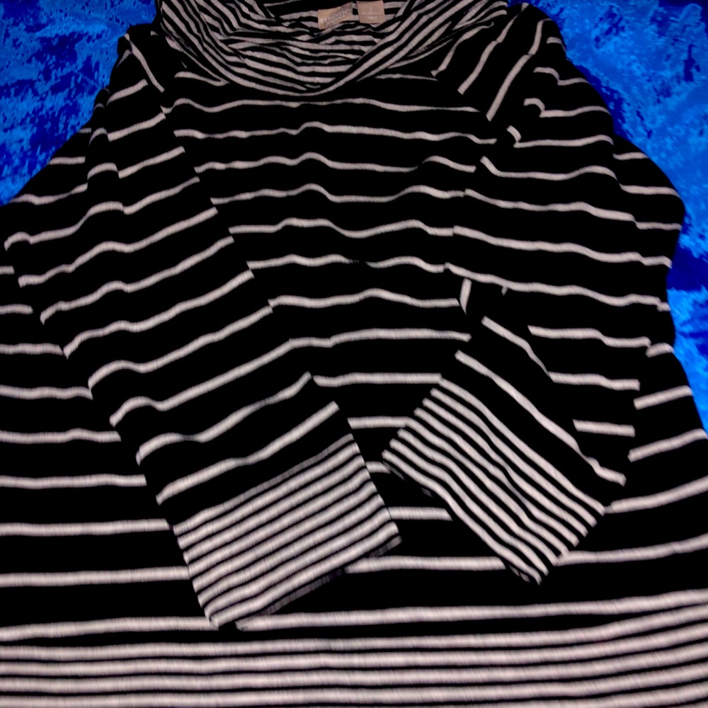 Chico’s Black and White Striped Loose Turtleneck
